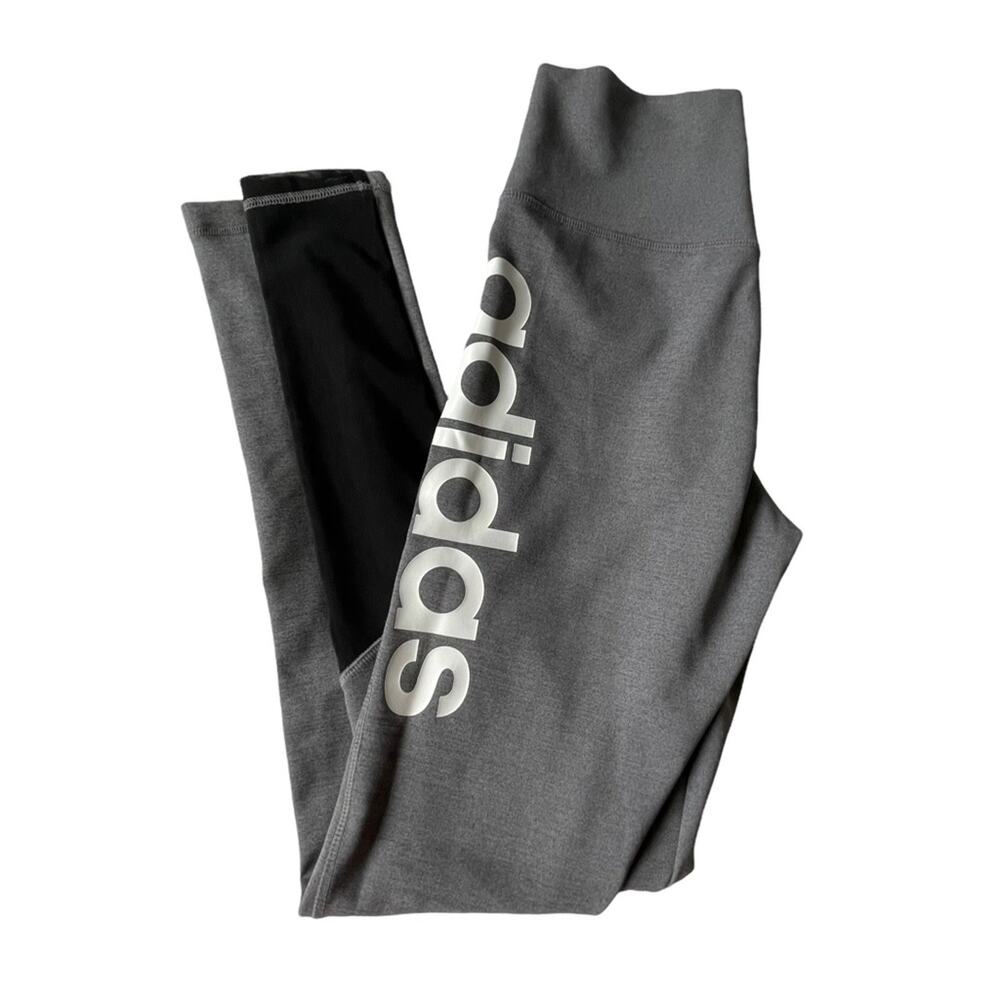 Adidas Design 2 Move High Rise Logo Leggings Sheer Panel XS Gray EUC